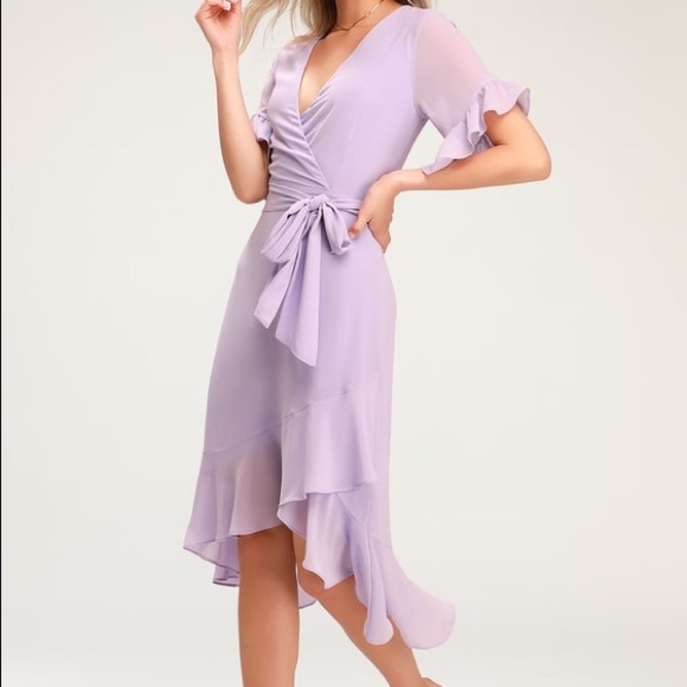 Lulus Lavender High Low For the Frills Wrap Dress